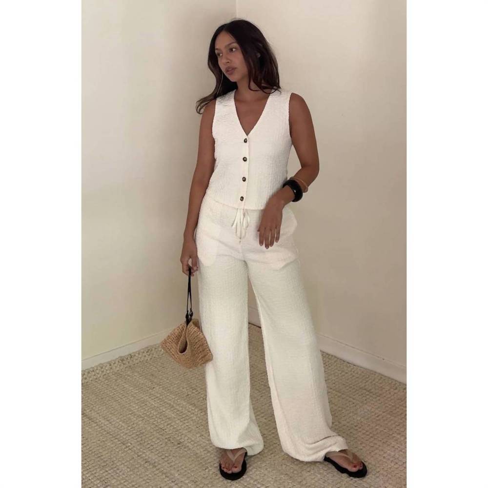 NEW ET CLET textured vest top and wide leg pants sets in ivory - Picture 2 of 4